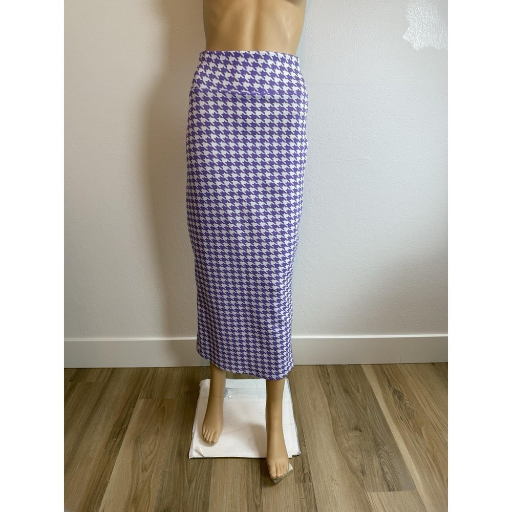 Vintage Belissima Purple White Houndstooth Maxi Pencil Skirt S Womens Retro Chic - Picture 5 of 7